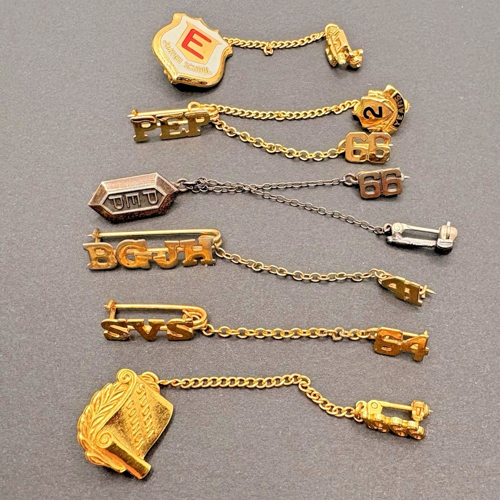 Vintage 1960s High School Guard Pin Lot of 6 ~ Sterling PEP & Gold Tone